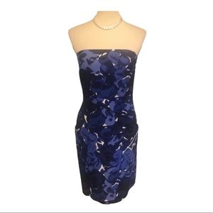 Ann Taylor Shades of Blue Strapless Floral Dress